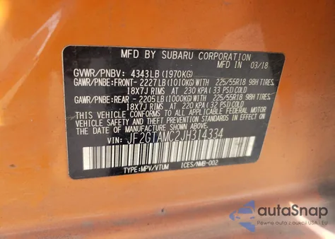 2018 Subaru Crosstrek Limited from USA, damaged, VIN JF2GTAMC2JH314334